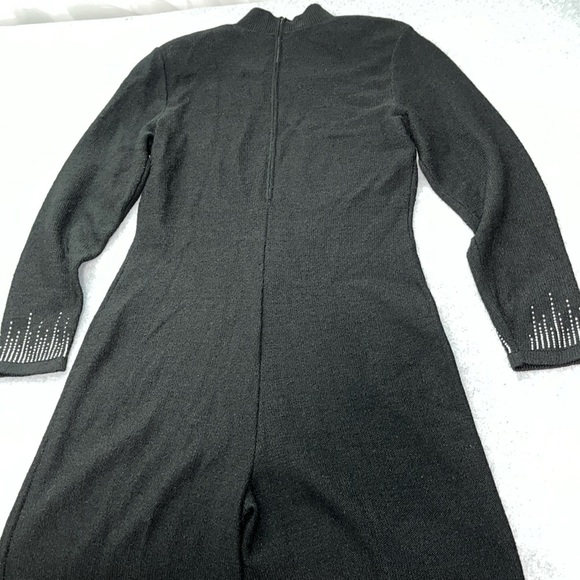 Vintage Black Wide Leg Jumpsuit Large Mod Disco Whimsigoth Designer - Picture 7 of 13